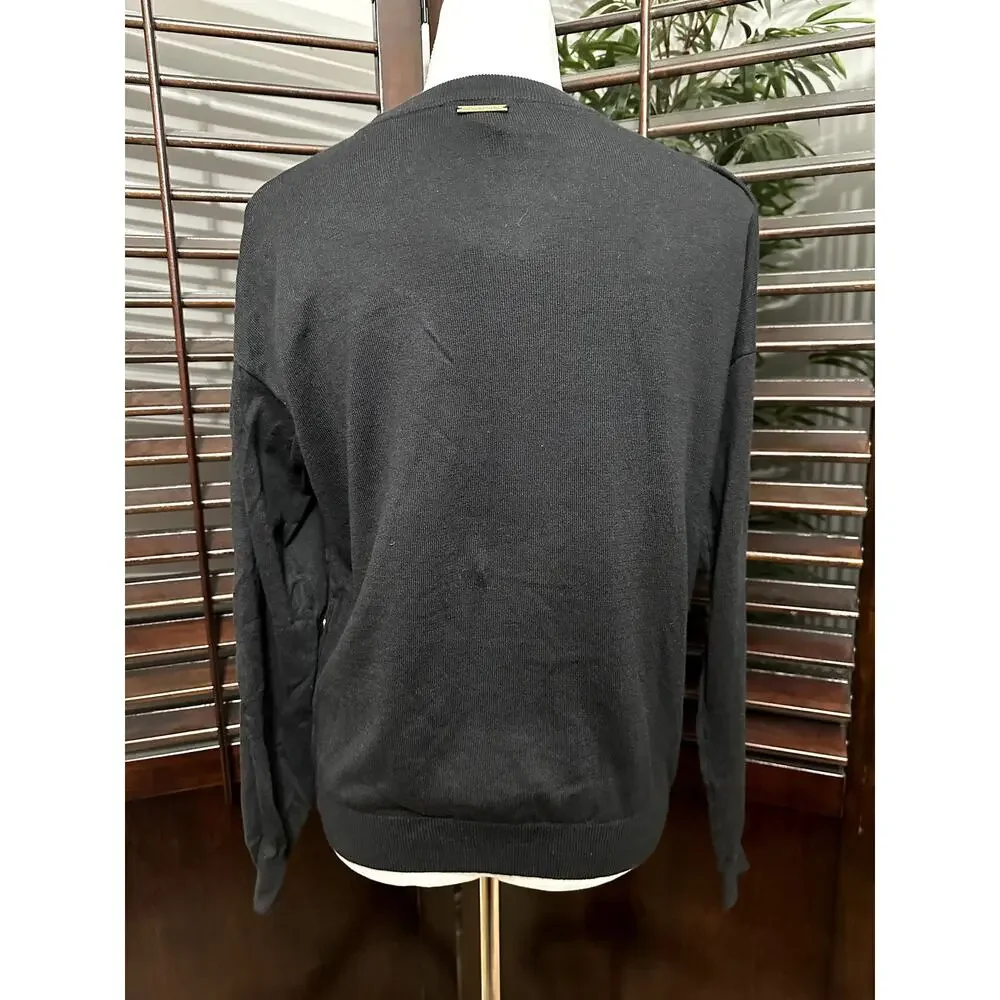 Michael Kors Women's Petite Black Button Trim Long Sleeve Sweater LP NWT
